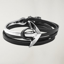 Bracelet en cuir noir Anchor Curvada