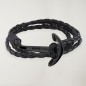 Black Leather Bracelet Anchor Black Hope