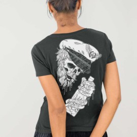 Women T-shirt Dark Lead Drunk Skull Remastered