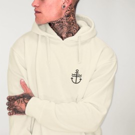 Hoodie Uomo Bianco Sporco Waves Anchor