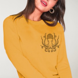 Women Sweatshirt Mustard Ocean Octopus