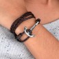 Bracelet Brown Leather Anchor Silver Hope