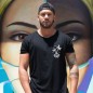 Men T-Shirt Open Neck Black Hello Beach